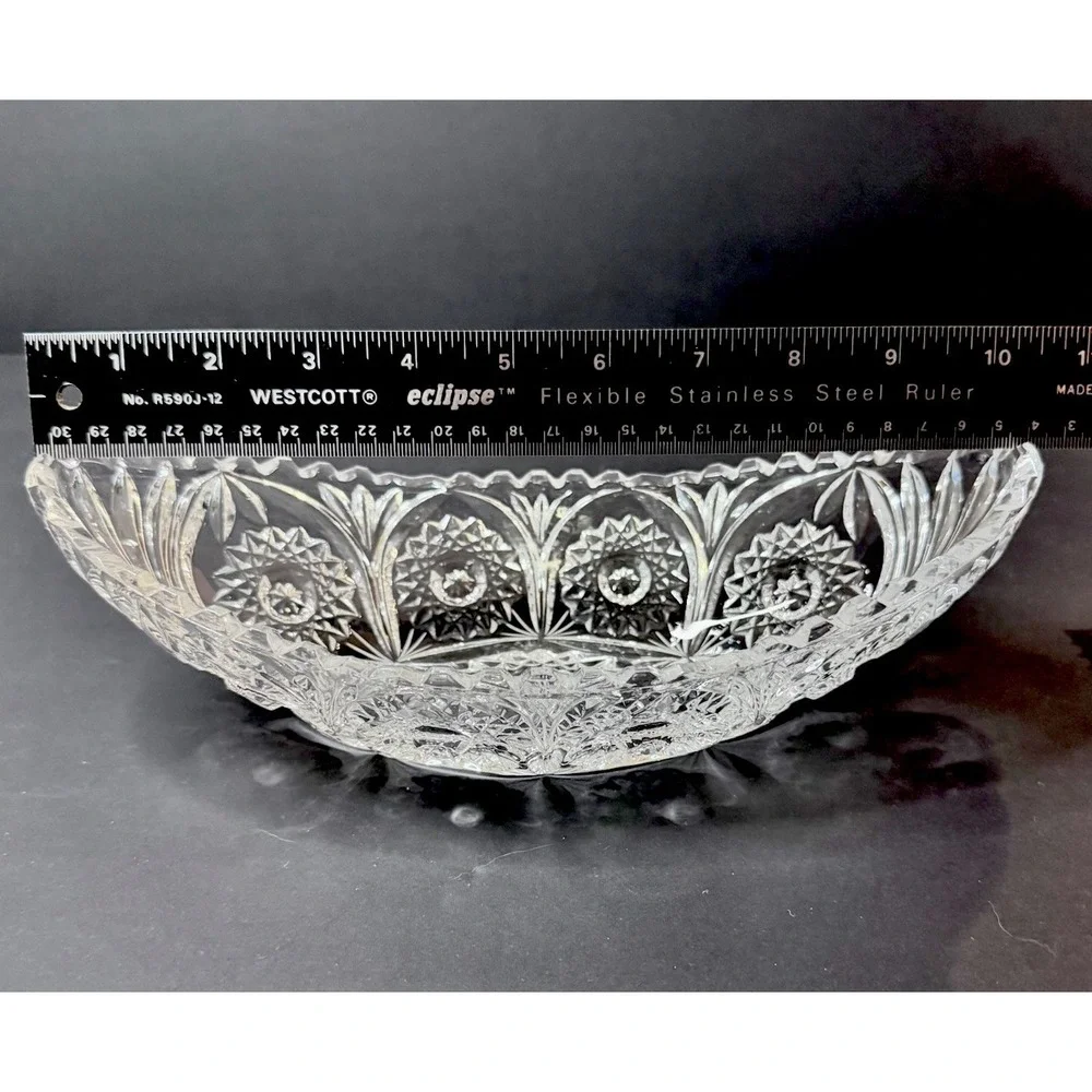 Vintage Cut Crystal Sawtooth Edge Banana Boat Bowl Dish‎ Large Heavy Glass